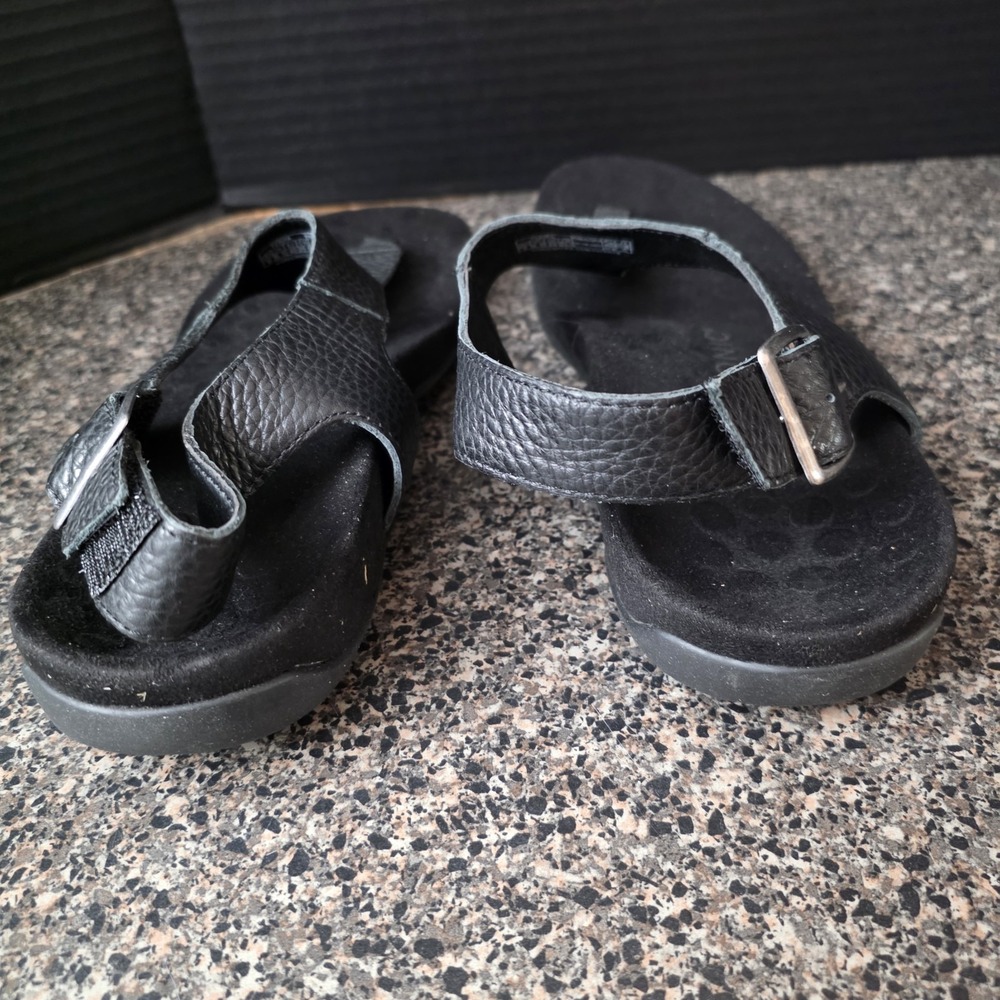 Vionic Terra Sandals Women Size 9 Black Leather Toe Post Orthotic Comfort - Picture 5 of 10